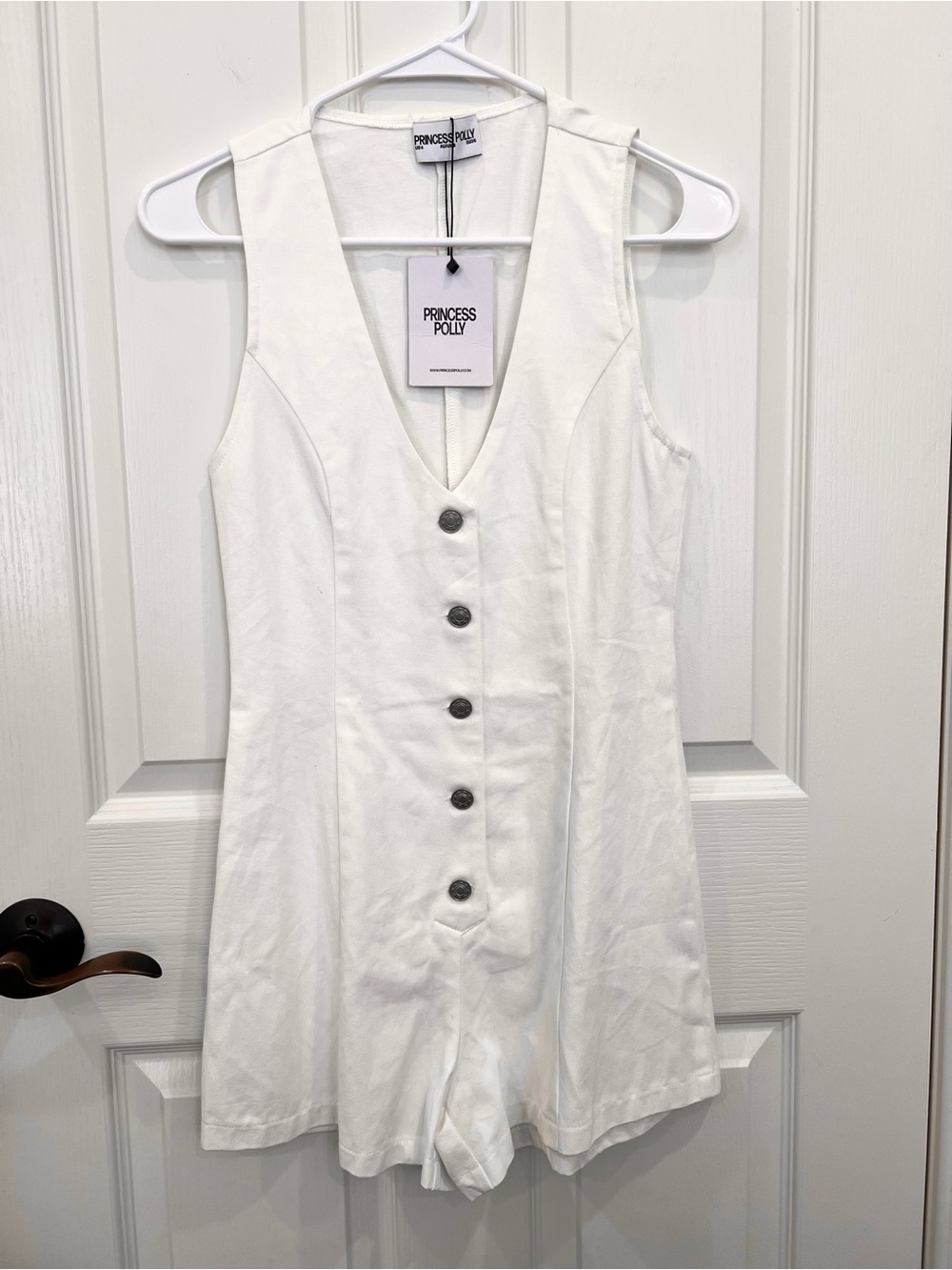 Princess Polly Damico White V-Neck Button Romper
